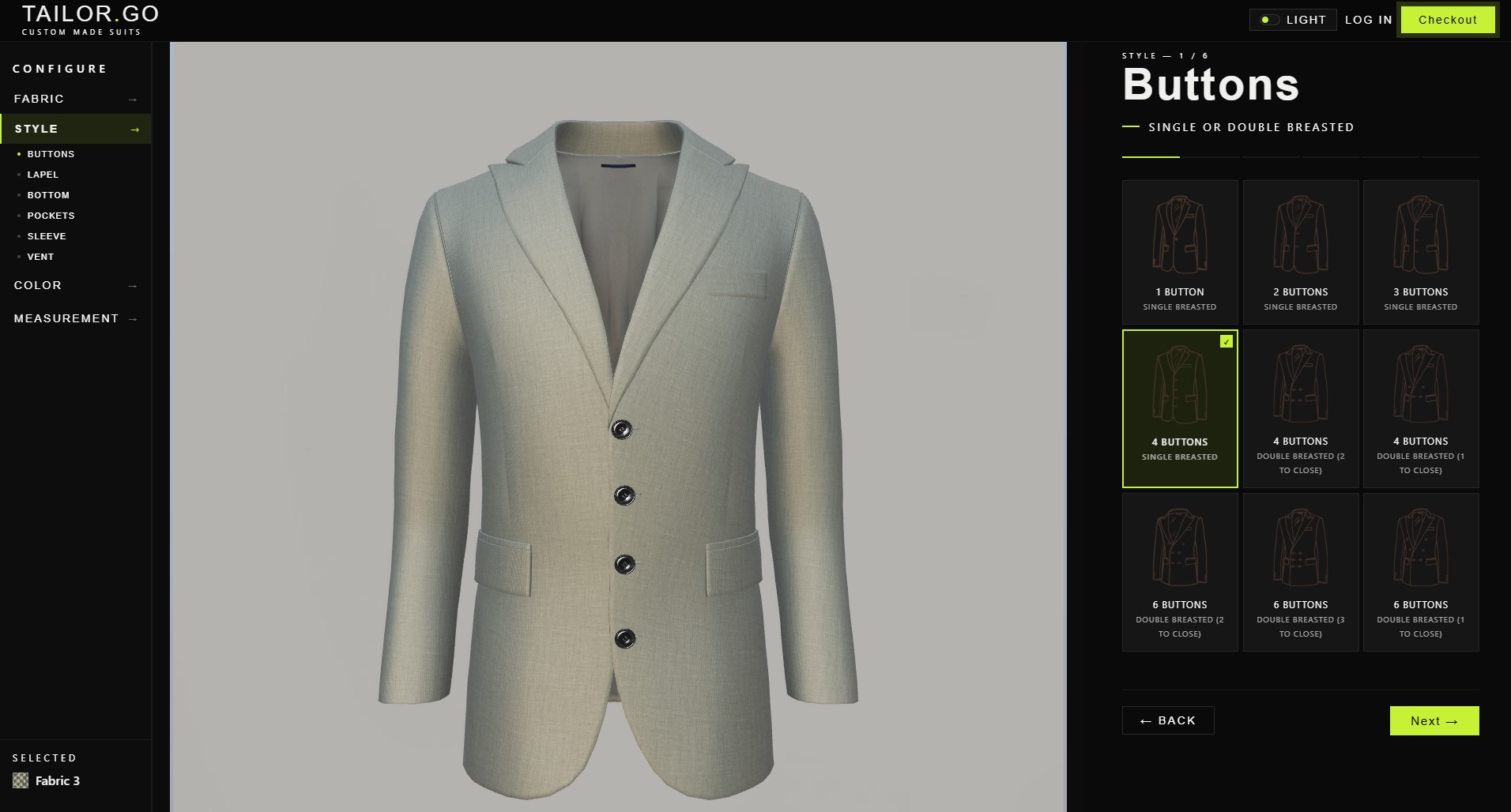 TailorGo 3D suit configurator built in PlayCanvas